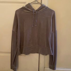 Grey Velvet Cropped Hoodie